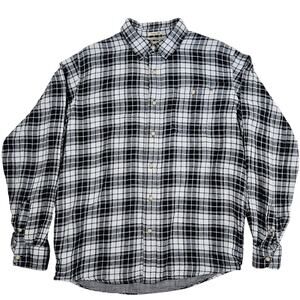 Wrangler Double Cloth Shirt Men’s L Black Gray Plaid Cotton Casual Button Down